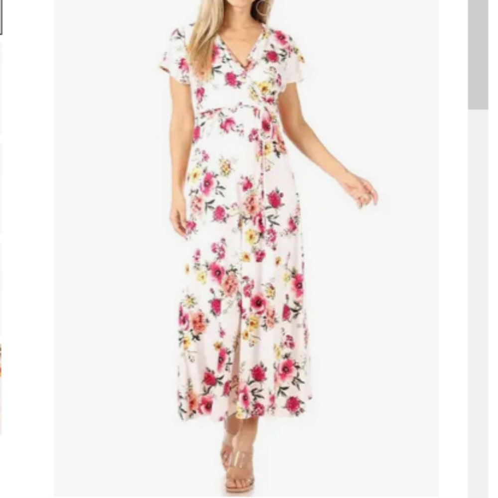 NWT Ivory Floral print Wrap Maxi dress